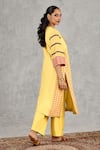 Buy_Shivani Bhargava_Yellow Chanderi, Cotton Embroidery Split V-neck Block Print And Hand Kurta Set _Online_at_Aza_Fashions