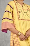 Shivani Bhargava_Yellow Chanderi, Cotton Embroidery Split V-neck Block Print And Hand Kurta Set _Online