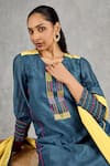 Shop_Shivani Bhargava_Blue Chanderi Embroidery Round Neck Scalloped Hem Hand Kurta _Online_at_Aza_Fashions