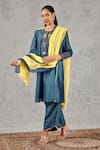 Shivani Bhargava_Blue Chanderi Embroidery Round Neck Scalloped Hem Hand Kurta _at_Aza_Fashions