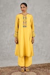 Buy_Shivani Bhargava_Yellow Chanderi, Cotton Embroidery Round Neck Hand Kurta Set _Online_at_Aza_Fashions