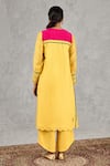 Shop_Shivani Bhargava_Yellow Chanderi Embroidery, Metallic Thread Round Neck Hand Kurta _at_Aza_Fashions