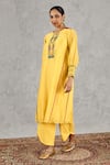 Shivani Bhargava_Yellow Chanderi Embroidery, Metallic Thread Round Neck Hand Kurta _at_Aza_Fashions