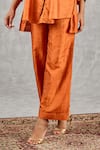 Shivani Bhargava_Orange Silk Embroidery Mandarin Collar Colorblock Hand Tunic And Pant Set _Online_at_Aza_Fashions
