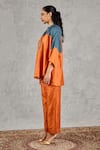 Buy_Shivani Bhargava_Orange Silk Embroidery Mandarin Collar Colorblock Hand Tunic And Pant Set _Online_at_Aza_Fashions
