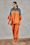 Buy_Shivani Bhargava_Orange Silk Embroidery Mandarin Collar Color Block Hand Kurta _Online_at_Aza_Fashions