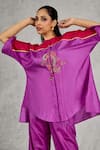 Shivani Bhargava_Purple Silk Embroidery Mandarin Collar Color Block Hand Tunic And Pant Set _Online_at_Aza_Fashions