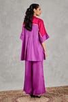 Shop_Shivani Bhargava_Purple Silk Embroidery Mandarin Collar Color Block Hand Tunic And Pant Set _at_Aza_Fashions