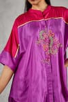 Shivani Bhargava_Purple Silk Embroidery Mandarin Collar Color Block Hand Kurta _at_Aza_Fashions