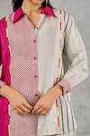 Shop_Shivani Bhargava_Grey Silk Embroidery, Studs Collared Printed Shirt And Pant Set _Online_at_Aza_Fashions
