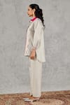 Buy_Shivani Bhargava_Grey Silk Embroidery, Studs Collared Printed Shirt And Pant Set 