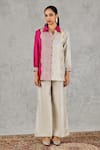 Shivani Bhargava_Grey Silk Embroidery, Studs Collared Printed Shirt And Pant Set _Online
