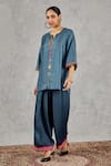 Buy_Shivani Bhargava_Blue Chanderi, Satin, Silk Embroidery, Pom-poms Split Hand Kurta And Pant Set _Online_at_Aza_Fashions