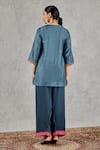 Shop_Shivani Bhargava_Blue Chanderi Embroidery, Tassels Split V-neck Hand Kurta _at_Aza_Fashions