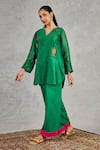 Buy_Shivani Bhargava_Green Chanderi, Satin, Silk Embroidery, Beads V-neck Kurta And Pant Set _Online_at_Aza_Fashions