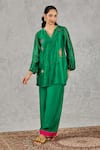 Shivani Bhargava_Green Chanderi Embroidery, Sequins V-neck Kurta _Online_at_Aza_Fashions