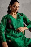 Shop_Shivani Bhargava_Green Chanderi Embroidery, Sequins V-neck Kurta _Online_at_Aza_Fashions