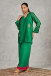 Shivani Bhargava_Green Chanderi Embroidery, Sequins V-neck Kurta _at_Aza_Fashions