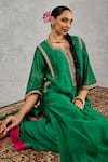 Shivani Bhargava_Emerald Green Chanderi, Satin, Silk Embroidery, Metallic Hand Kurta With Pant _at_Aza_Fashions