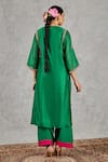 Shop_Shivani Bhargava_Emerald Green Chanderi, Satin, Silk Embroidery, Metallic Hand Kurta With Pant _at_Aza_Fashions