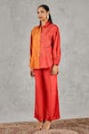 Shivani Bhargava_Orange Silk Embroidery, Stones, Beads Color Block Hand Shirt And Pant Set _at_Aza_Fashions