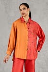 Buy Shivani Bhargava Orange Silk Embroidery Collared Color Block Hand Shirt at Aza Fashions Buy_Shivani Bhargava_Orange Silk Embroidery Collared Color Block Hand Shirt _at_Aza_Fashions