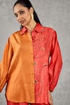 Shivani Bhargava Orange Silk Embroidery Collared Color Block Hand Shirt at Aza Fashions Shivani Bhargava_Orange Silk Embroidery Collared Color Block Hand Shirt _at_Aza_Fashions