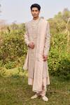 Buy_Mukti And Kavith Casa_Ivory Tussar Embroidery, Zari Sherwani Kurta Set _Online_at_Aza_Fashions