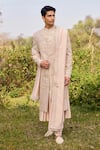 Buy_Mukti And Kavith Casa_Ivory Tussar Embroidery, Zari Sherwani Kurta Set _at_Aza_Fashions