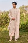 Shop_Mukti And Kavith Casa_Ivory Tussar Embroidery, Zari Sherwani Kurta Set _at_Aza_Fashions