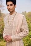 Shop_Mukti And Kavith Casa_Ivory Tussar Embroidery, Zari Sherwani Kurta Set _Online_at_Aza_Fashions
