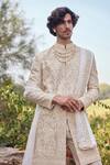 Buy_Mukti And Kavith Casa_Gold Silk Embroidery, Zari Mehr Heritage Sherwani Set _Online_at_Aza_Fashions