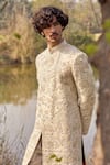 Mukti And Kavith Casa_Gold Silk Embroidery, Zari Sherwani Kurta Set _Online_at_Aza_Fashions