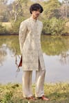 Buy_Mukti And Kavith Casa_Gold Silk Embroidery, Zari Sherwani Kurta Set _Online_at_Aza_Fashions