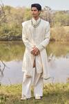 Buy_Mukti And Kavith Casa_Ivory Silk Embroidery, Zari Maharaja Sherwani Kurta Set _at_Aza_Fashions