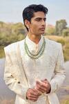Buy_Mukti And Kavith Casa_Ivory Silk Embroidery, Zari Maharaja Sherwani Kurta Set _Online_at_Aza_Fashions