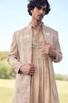 Buy_Mukti And Kavith Casa_Gold Chanderi Embroidery, Sequins, Zari The Sandstone Regal Sherwani Set _Online_at_Aza_Fashions
