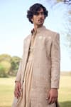 Shop_Mukti And Kavith Casa_Gold Chanderi Embroidery, Sequins, Zari The Sandstone Regal Sherwani Set _Online_at_Aza_Fashions