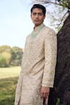 Mukti And Kavith Casa_Beige Tissue Embroidery, Zari The Pastel Vault Sherwani Set _Online_at_Aza_Fashions