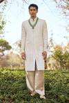 Buy_Mukti And Kavith Casa_Ivory Silk Embroidery, Beads, Metallic Thread The Heirloom Sherwani Set _at_Aza_Fashions