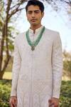 Buy_Mukti And Kavith Casa_Ivory Silk Embroidery, Beads, Metallic Thread The Heirloom Sherwani Set _Online_at_Aza_Fashions