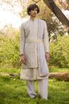 Buy_Mukti And Kavith Casa_Gold Chanderi Embroidery, Zari Heritage Weave Sherwani Set _at_Aza_Fashions