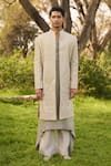 Buy_Mukti And Kavith Casa_Gold Chanderi Embroidery, Zari Sherwani Jacket Set _at_Aza_Fashions