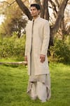 Buy_Mukti And Kavith Casa_Gold Chanderi Embroidery, Zari Sherwani Jacket Set _Online_at_Aza_Fashions