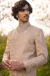 Shop_Mukti And Kavith Casa_Pink Chanderi Embroidery, Zari, Sequins Regal Sherwani Set _Online_at_Aza_Fashions