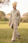 Buy_Mukti And Kavith Casa_Gold Brocade Embroidery, Zari The Imperial Sherwani Set _Online_at_Aza_Fashions