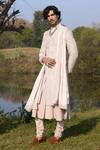 Shop Mukti And Kavith Casa Ivory Tussar Embroidery, Sequins, Beads Regent Pattern Sherwani Kurta Set Online at Aza Fashions Shop_Mukti And Kavith Casa_Ivory Tussar Embroidery, Sequins, Beads Regent Pattern Sherwani Kurta Set _Online_at_Aza_Fashions