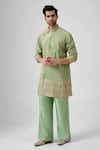 Buy_Mukti And Kavith Casa_Green Tissue, Silk Embroidery, Zari Dynasty Angrakha Kurta Set _at_Aza_Fashions
