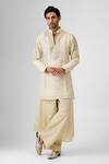 Buy_Mukti And Kavith Casa_Cream Jacquard Embroidery, Metallic Thread Kurta And Palazzo Set _at_Aza_Fashions