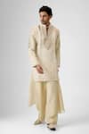 Mukti And Kavith Casa_Cream Jacquard Embroidery, Metallic Thread Kurta And Palazzo Set _Online_at_Aza_Fashions